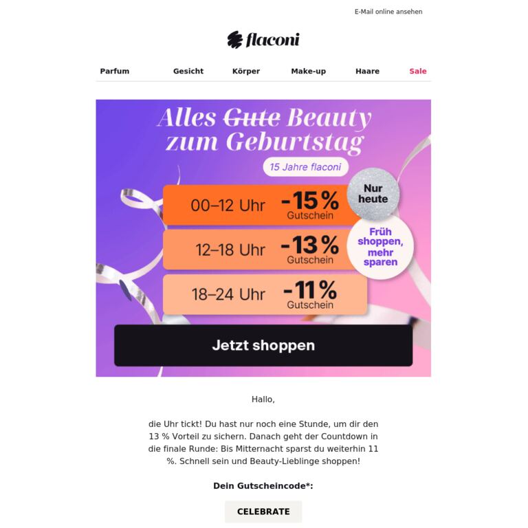 13 % Gutschein: Nur noch 1 Stunde! ⚡ - newsletter screenshot