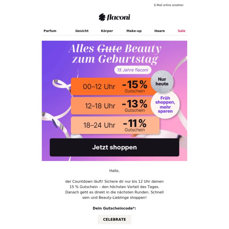 15 % Gutschein: Stufe 1 des Countdowns! ⏱️ - newsletter screenshot