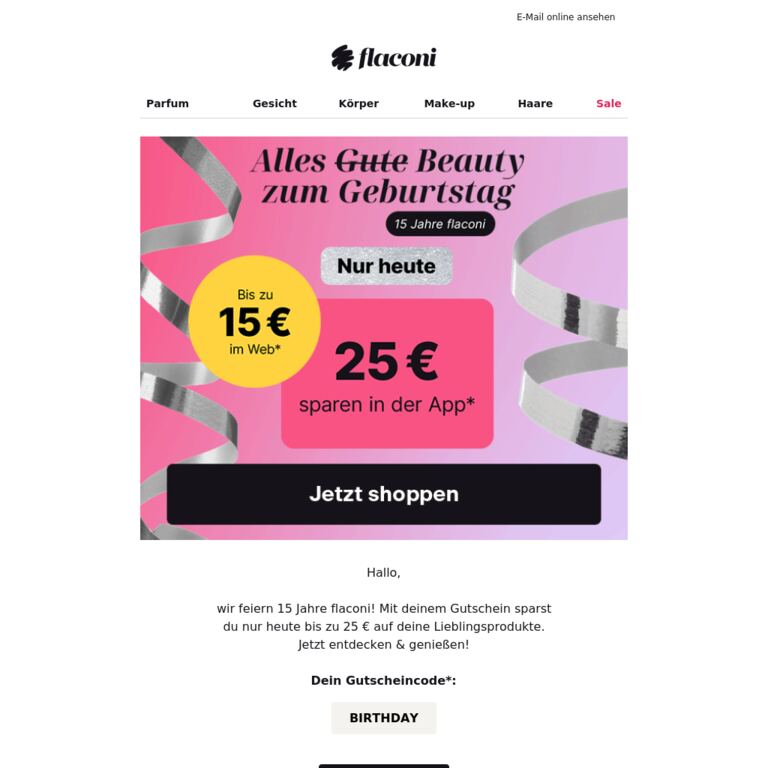 Dein 25 € Geburtstagsgutschein 🎁 - newsletter screenshot
