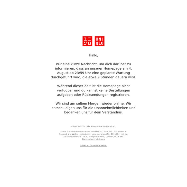 Wichtig | Geplante Wartung am 4. August ab 23:59 Uhr - newsletter screenshot