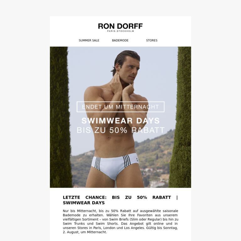Nur bis Mitternacht: Bis zu 50% Rabatt auf Bademode - newsletter screenshot
