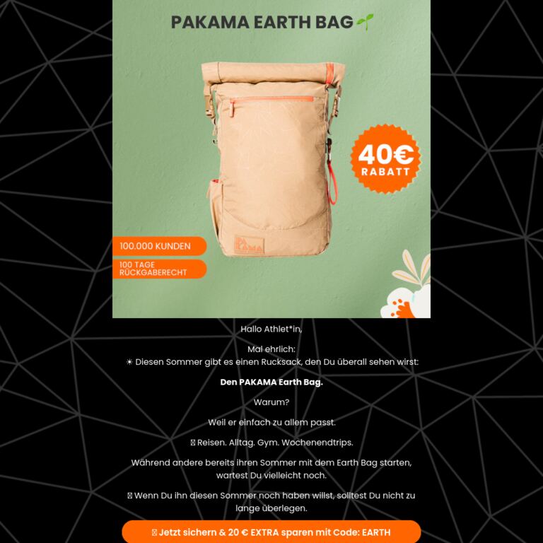 🎒 Earth Bag für nur 39€? Ja, wirklich. - newsletter screenshot