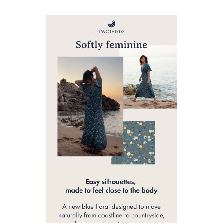 A new blue floral. The stripe you know. - newsletter screenshot