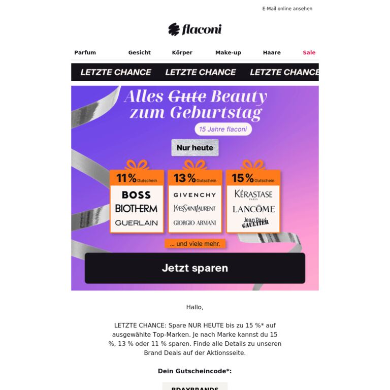 Letzte Chance: Bis zu -15 % auf Top-Marken 🤩    - newsletter screenshot