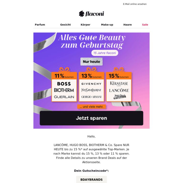 Bis zu -15 % auf deine Lieblingsmarken 🤩    - newsletter screenshot