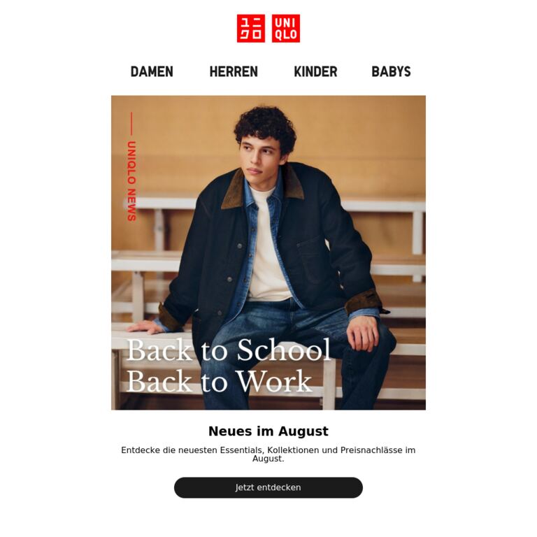 Der August bei UNIQLO - newsletter screenshot