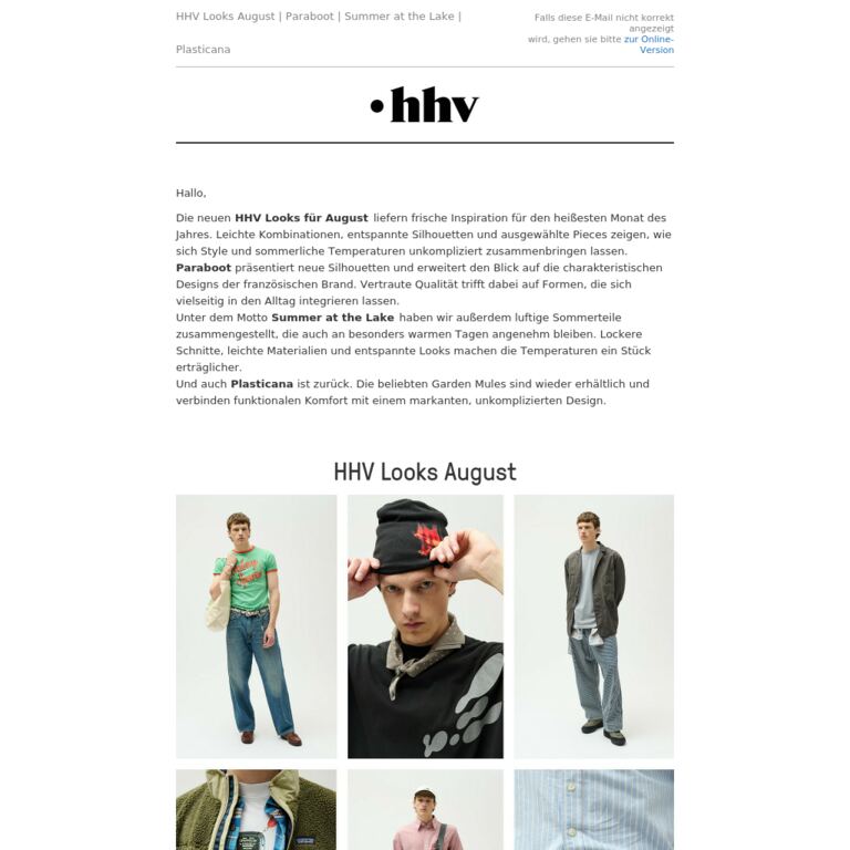 HHV Looks August | Paraboot | Summer at the Lake | Plasticana - newsletter screenshot