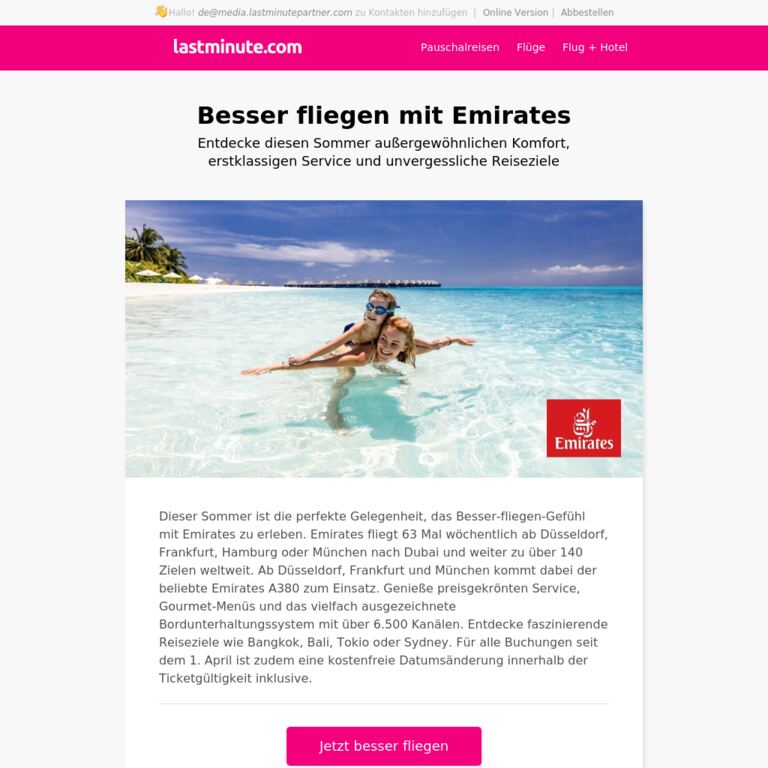 Besser fliegen: Entdecke dieses Gefühl aufs Neue - newsletter screenshot