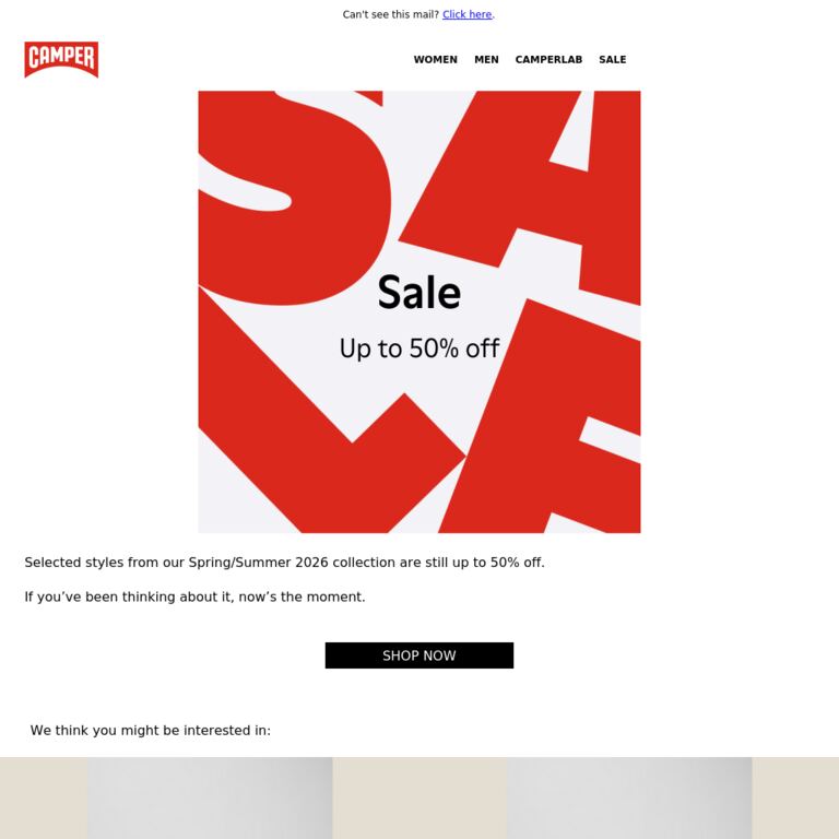Going to miss up to 50% off? - newsletter screenshot