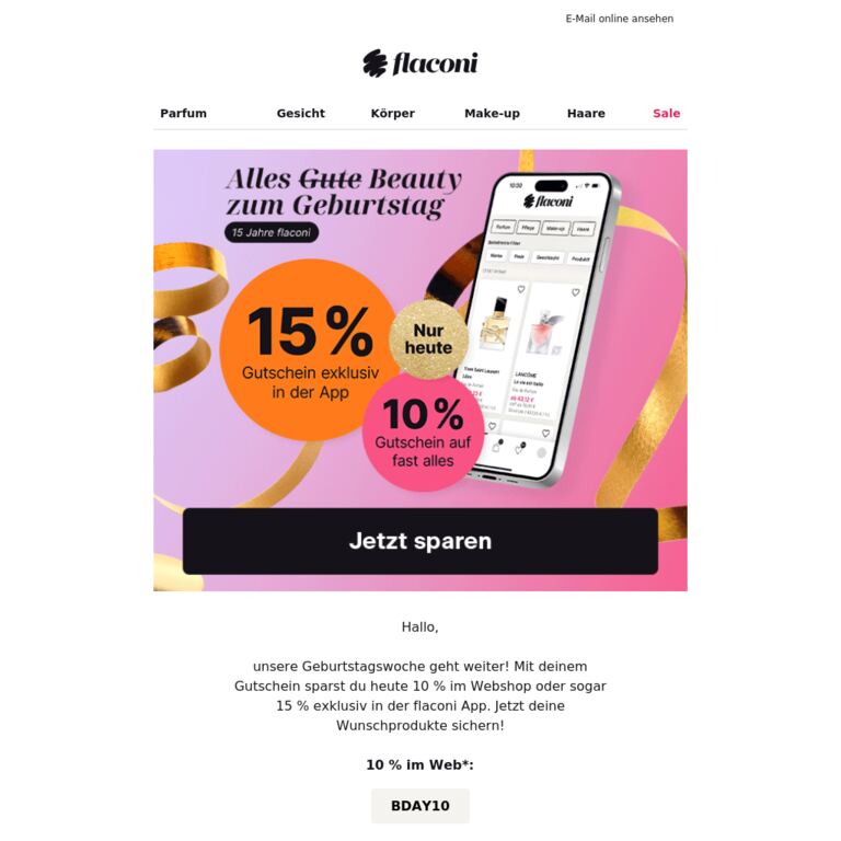 💝 Exklusiver 15%-Gutschein für dich - newsletter screenshot