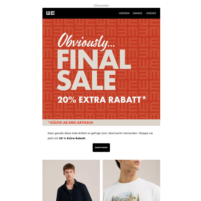 Sale-Bestseller mit 20 % Extra-Rabatt - newsletter screenshot