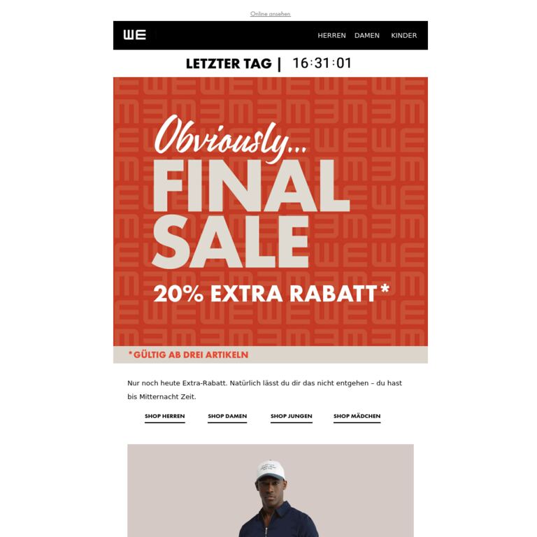 Nur noch heute: 20 % Extra-Rabatt - newsletter screenshot