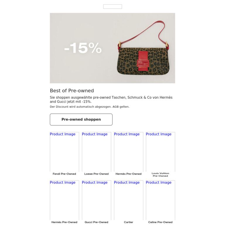 -15% auf pre-owned Pieces - newsletter screenshot