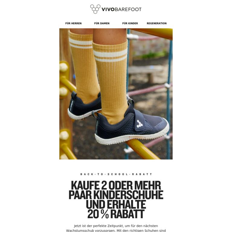 20% Rabatt auf Kinderschuhe - newsletter screenshot