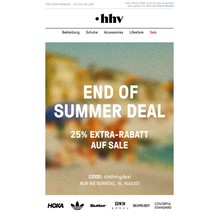 Jetzt bis zu 70% sparen mit 25% Extra-Rabatt! Nur bis 16. August! - newsletter screenshot