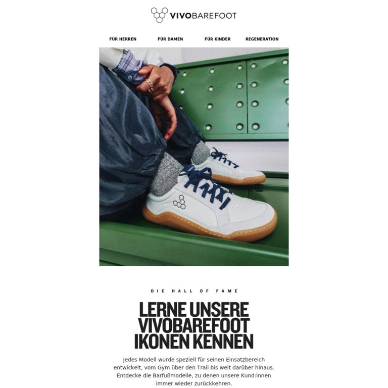 Lerne unsere Vivobarefoot Ikonen kennen - newsletter screenshot