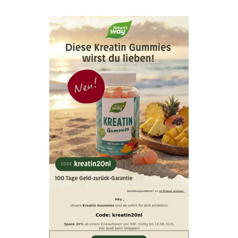 🎉20% für dich . Das sind unsere neuen Kreatin Gummies! - newsletter screenshot
