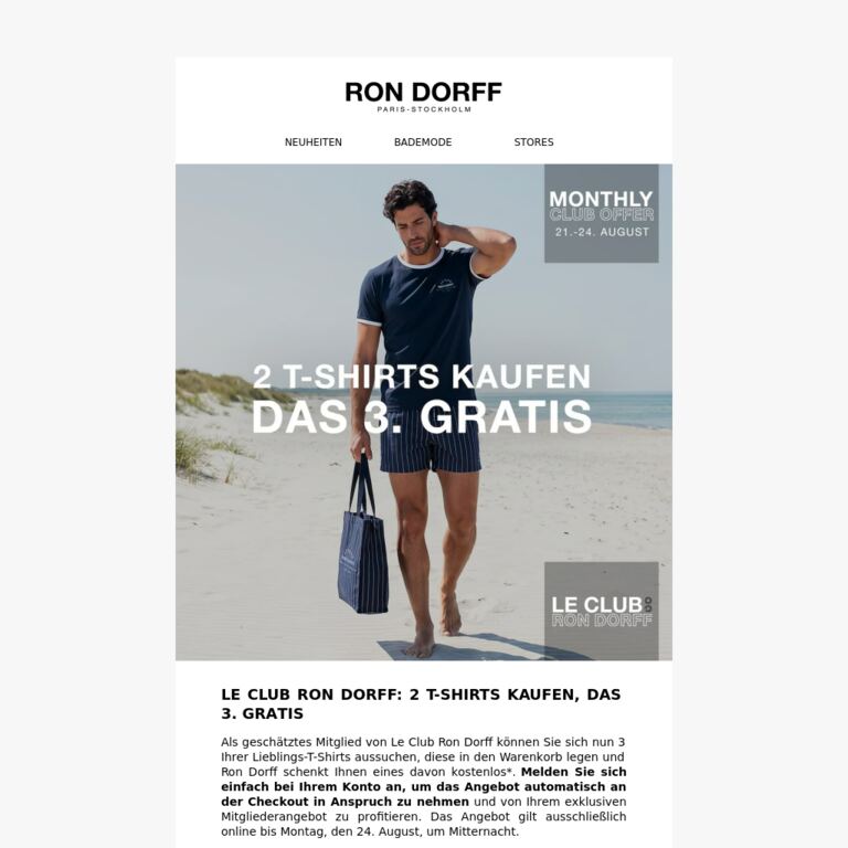 Mitglied-Exklusiv: 2 T-Shirts kaufen, das 3. gratis - newsletter screenshot