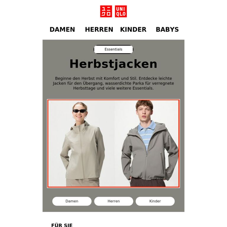 Wind- & wasserdichte Jacken - newsletter screenshot