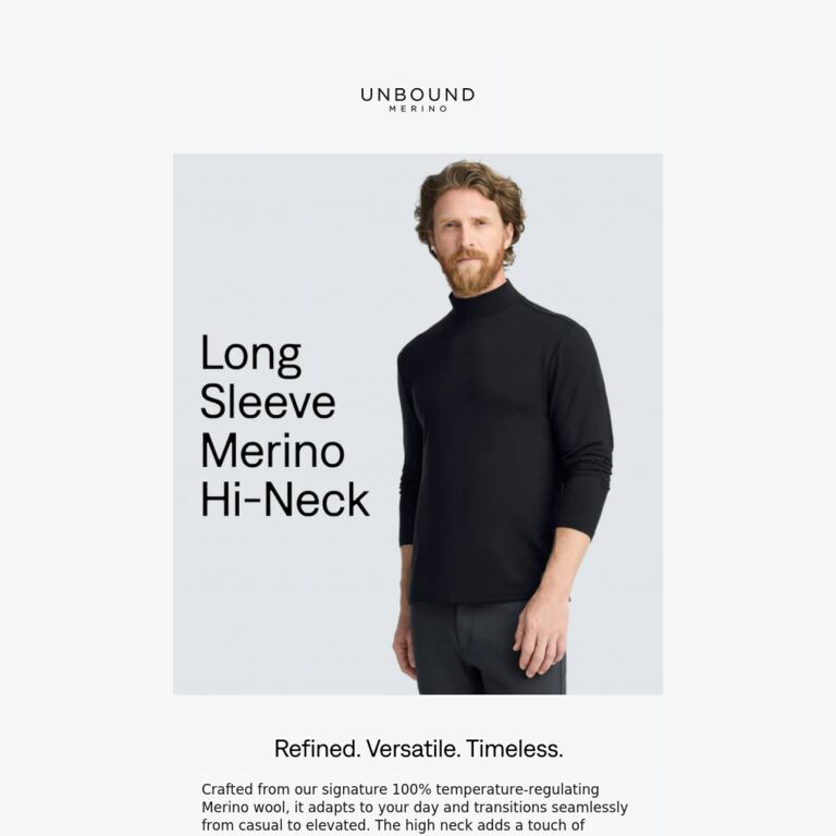 The Merino Hi-Neck Is Now Shipping. - newsletter screenshot