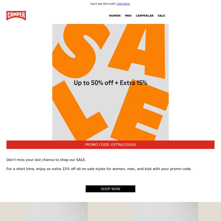 Last Chance - Extra 15% Off - newsletter screenshot