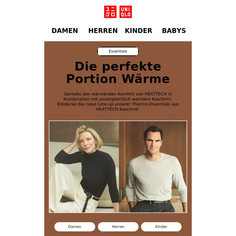 Roger Federer & Cate Blanchett tragen HEATTECH - newsletter screenshot