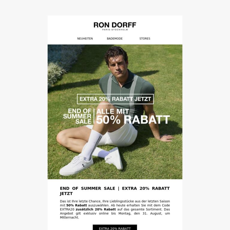 50% Rabatt mit extra 20% Rabatt - newsletter screenshot