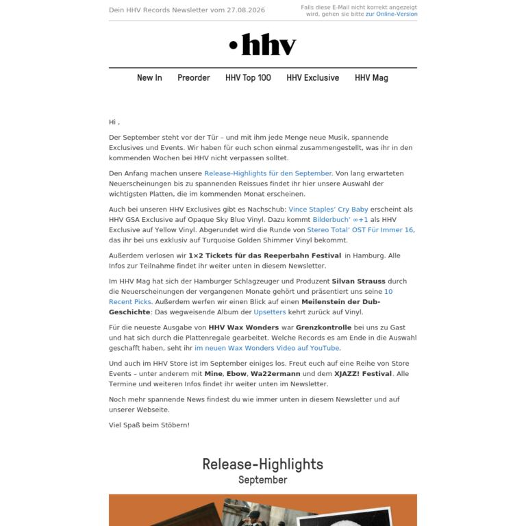 Release-Highlights September | Vince Staples | Bilderbuch | Stereo Total - newsletter screenshot