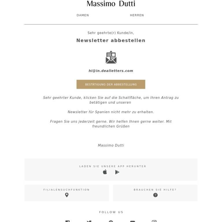Antrag auf Abbestellung des Newsletters. - newsletter screenshot