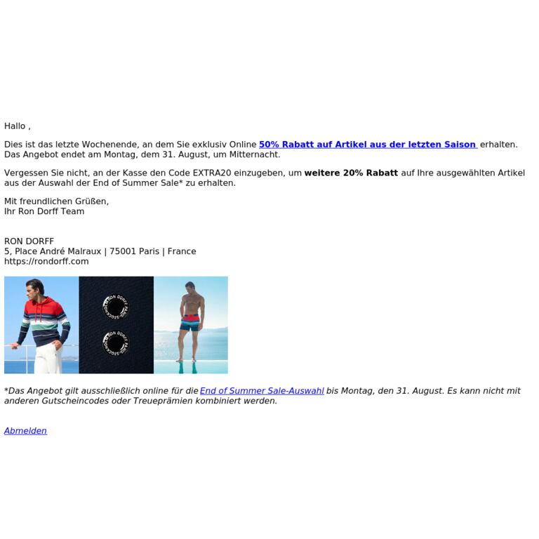 Letzte Wochenende: 50% Rabatt + extra 20% Rabatt - newsletter screenshot