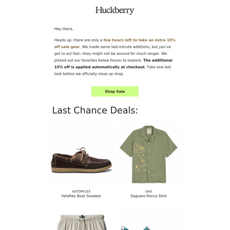 Final Hours: Extra 15% Off Sale - newsletter screenshot