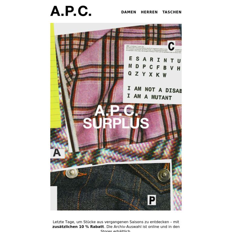 A.P.C. Archive | Letzte Chance - newsletter screenshot