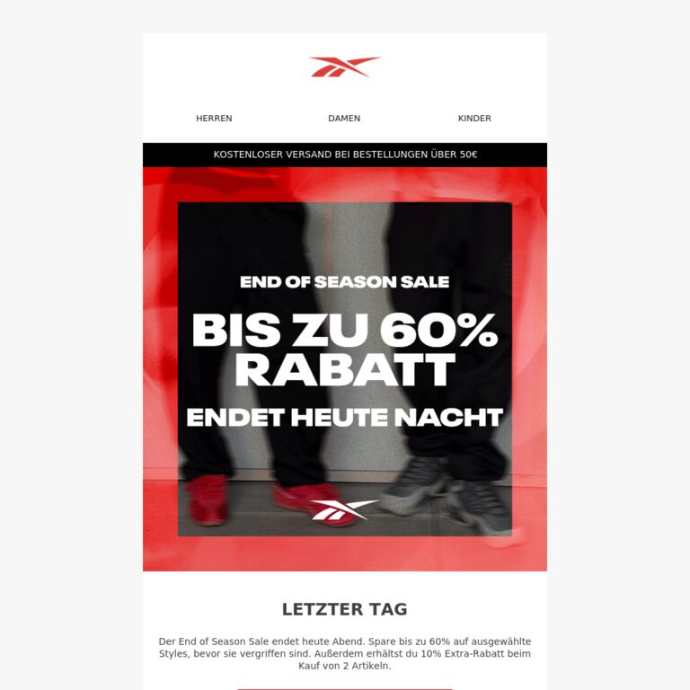 Letzter Tag: End of Season Sale - newsletter screenshot