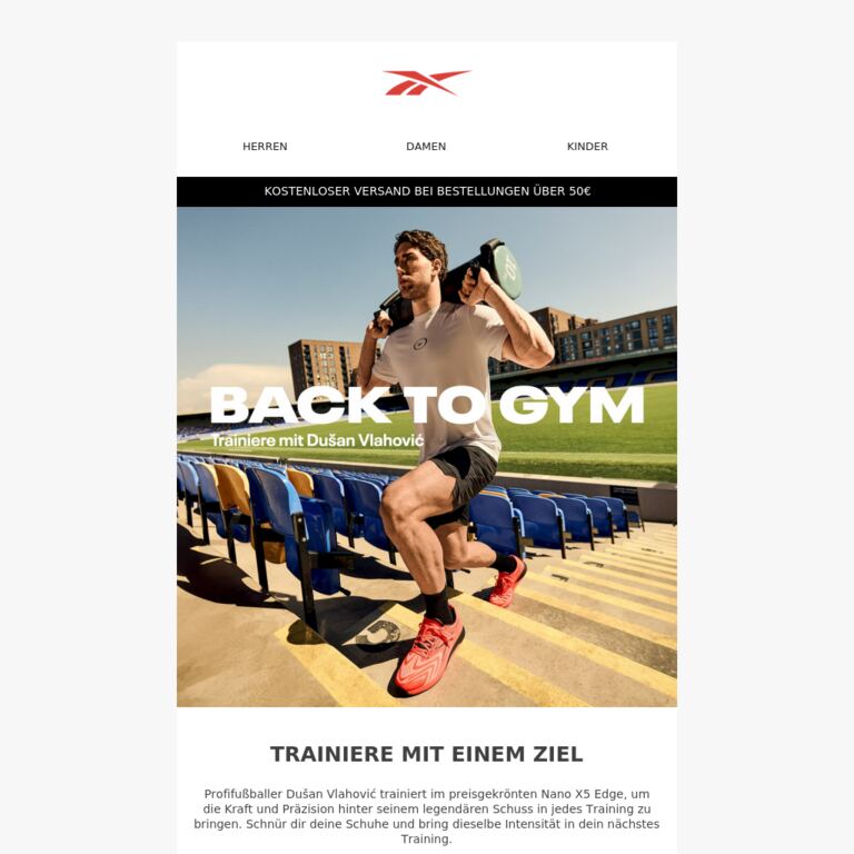 Mach dich bereit für dein nächstes Training - newsletter screenshot