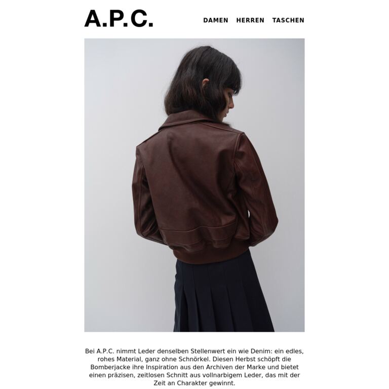 Die Rückkehr des A.P.C. Leders - newsletter screenshot