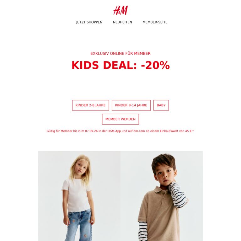 Nur online| Kids Deal: -20% - newsletter screenshot