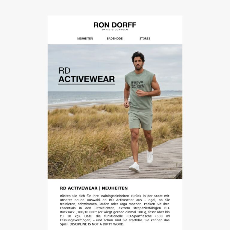RD Activewear - newsletter screenshot