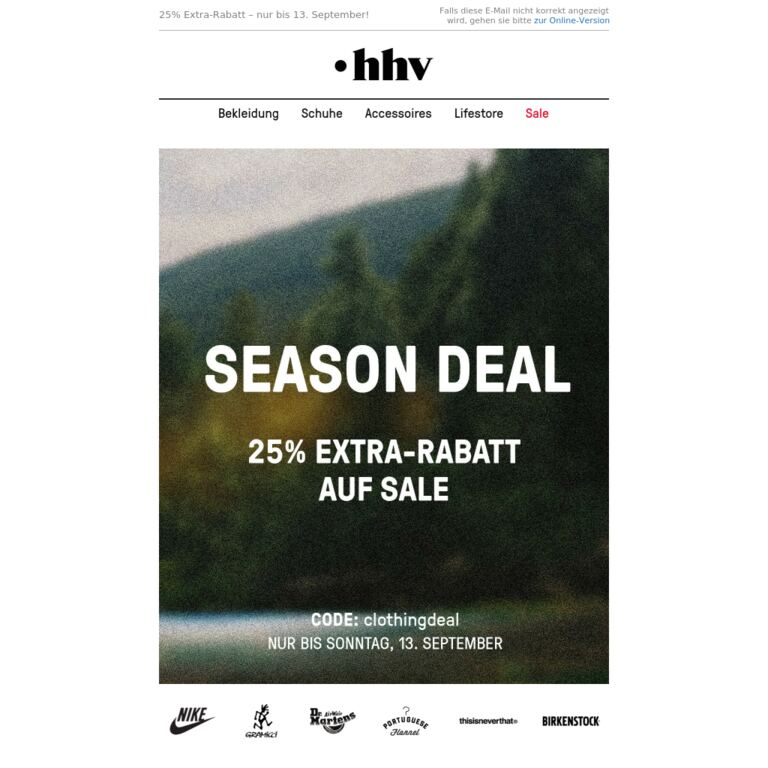 Jetzt bis zu 70% sparen mit 25% Extra-Rabatt! Nur bis 13. September! - newsletter screenshot