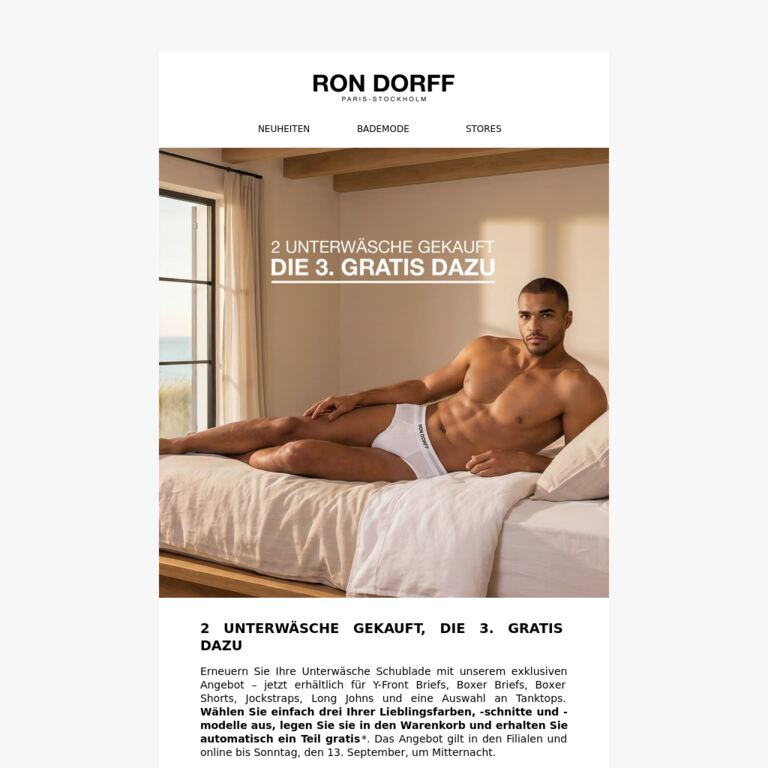 2 Unterwäsche gekauft, die 3. gratis dazu - newsletter screenshot