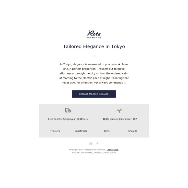 Tailored Elegance in Tokyo - newsletter screenshot