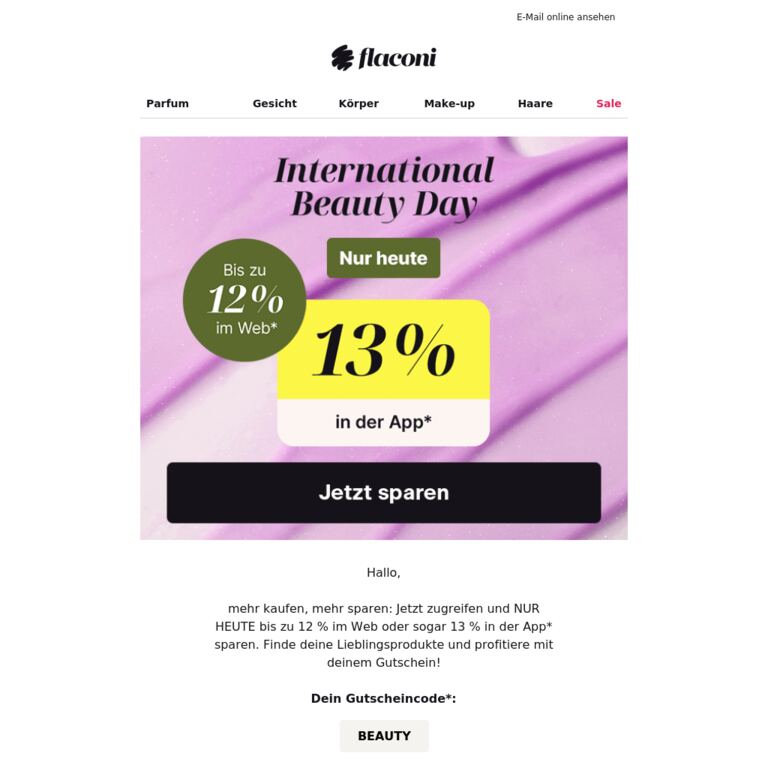 Happy Beauty Day: Bis zu 13 % sparen! 💄 - newsletter screenshot