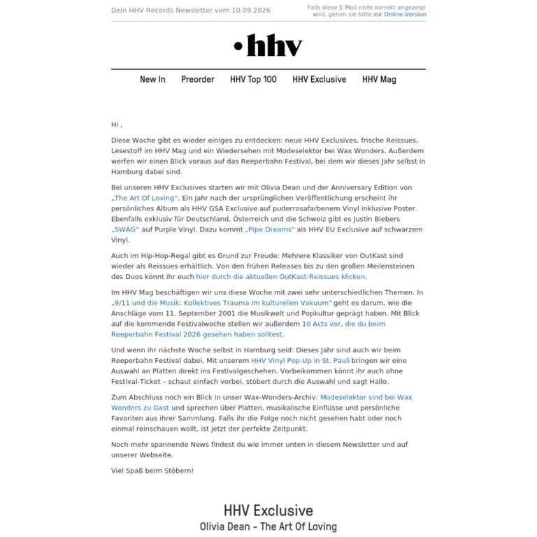 OutKast | Olivia Dean | Justin Bieber | Pipe Dreams - newsletter screenshot