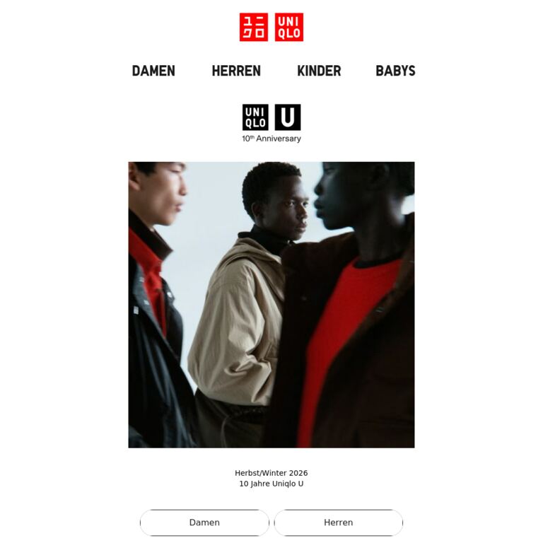 Ab morgen | Uniqlo U Herbst/Winter - newsletter screenshot