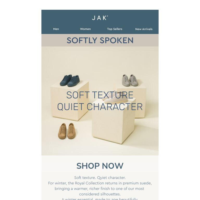 Royal collection in suede. - newsletter screenshot