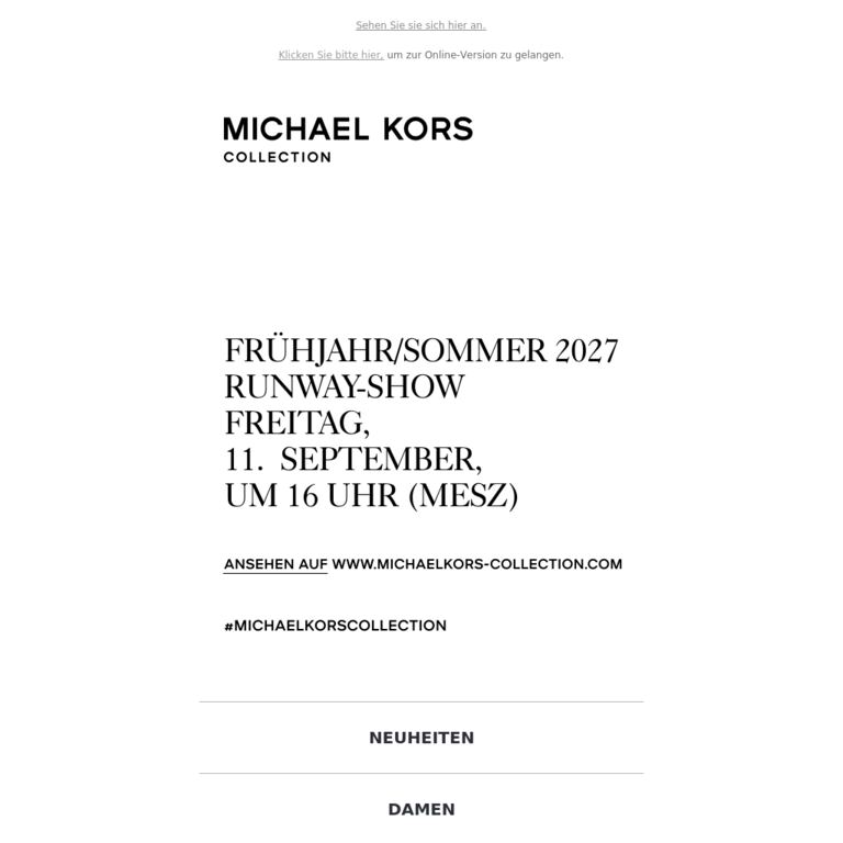 Bald: Runway-Show Frühjahr/Sommer 2027 - newsletter screenshot