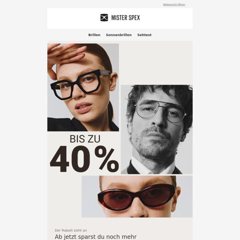 Ab jetzt bis zu 40 % auf alle Brillengläser - newsletter screenshot