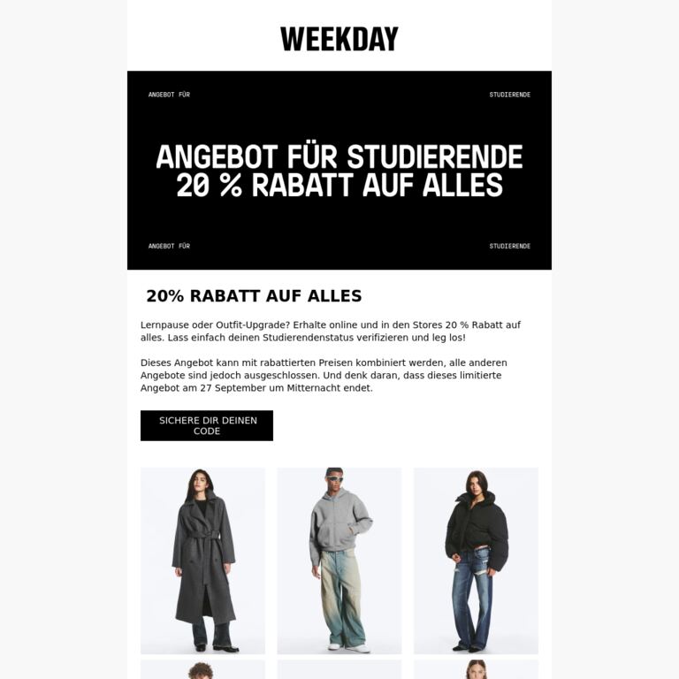 Studierende erhalten 20 % Rabatt - newsletter screenshot