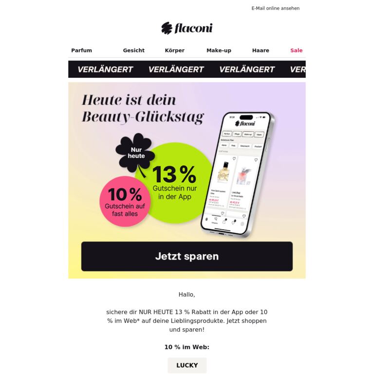 Verlängerung: 13 %-Gutschein für dich 🫵 - newsletter screenshot