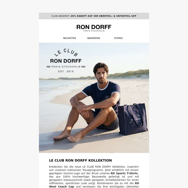 LE CLUB RON DORFF Kollektion - newsletter screenshot