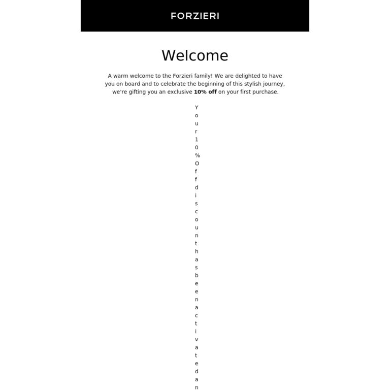 Welcome to Forzieri – Enjoy 10% Off on Your First Purchase! - newsletter screenshot